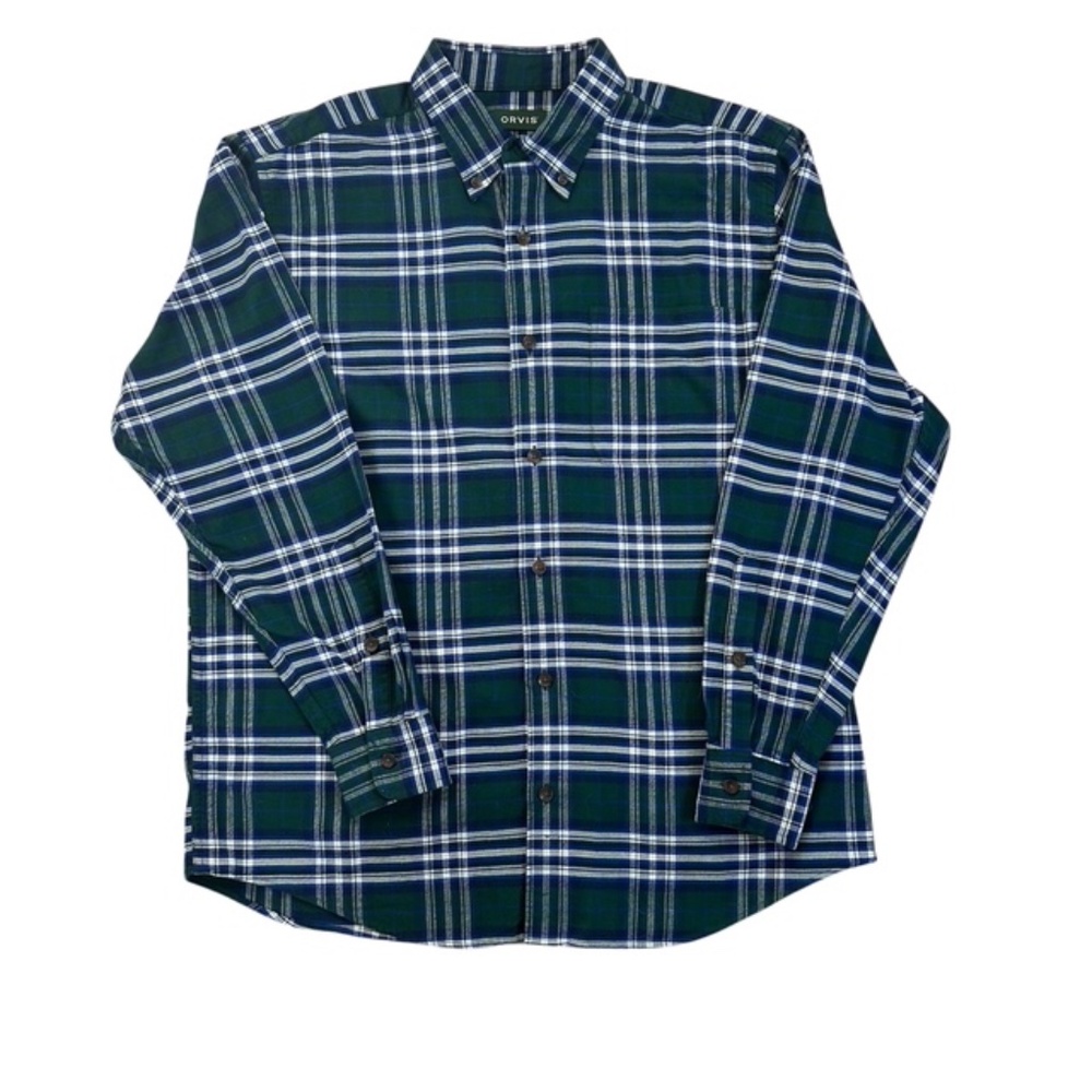Never worn Men's Orvis Button Down Plaid Shirt.Large. Green and blue plaid